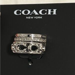 NWT - Coach Silver Crystal Logo Ring Set, SIZE 8